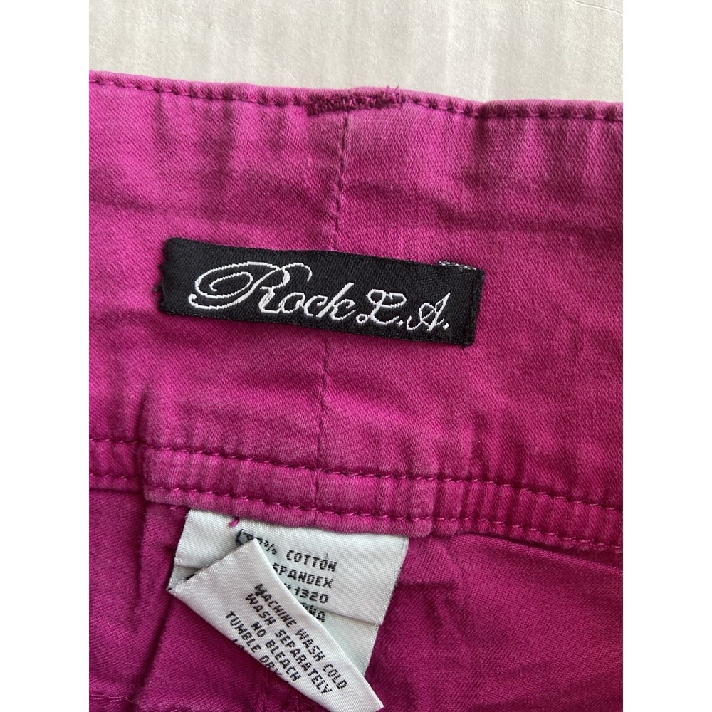 Vintage Y2K Low Rise Micro Shorts Size 1 Fuchsia Button McBling Barbie Britney - Picture 5 of 9
